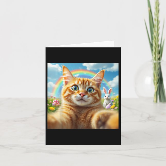 Carte Selfie De Chat Drôle Avec Bunny Cute Fête De Pâque (Devant)