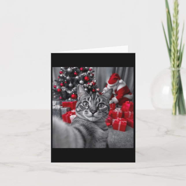 Carte Selfie De Chat Drôle Avec Le Mème De Noël Du Père  (Devant)