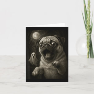Carte Selfie de chien pug avec Boo Halloween