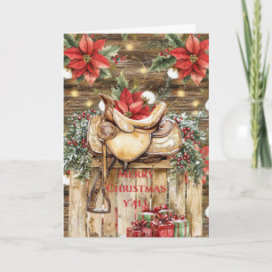 Carte Selle Occidentale Rouge Poinsettias Noël
