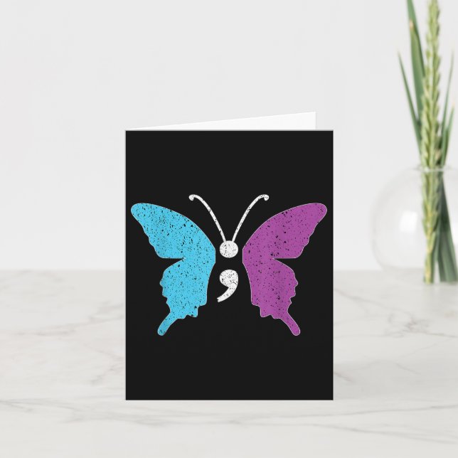 Carte Semicolon de papillon pourpre &amp; Suicide Turquo (Devant)