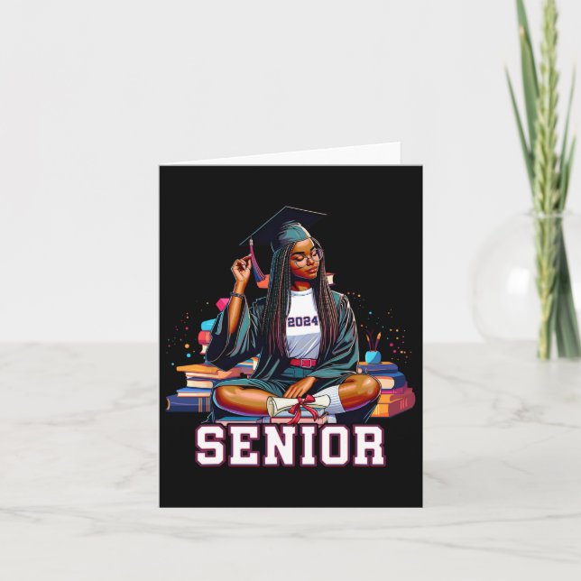 Carte Senior 2024 Black Afro African Woman Graduation Bo (Devant)