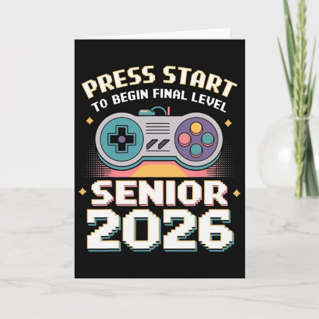 Carte Senior 2026 Gamer Mode On Press Start Final Level  (Devant)