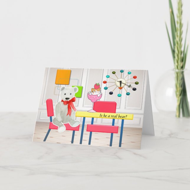 Carte senior humoristique avec chat et ours (Devant)