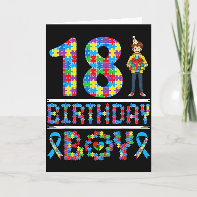 Carte Sensibilisation à l'autisme 18e anniversaire garço (Devant)
