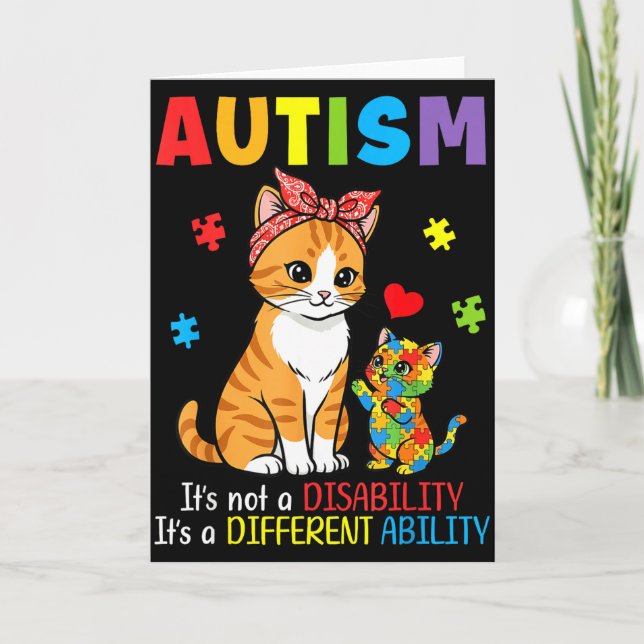 Carte Sensibilisation à l'autisme Mère Chat Capacité Dif (Devant)