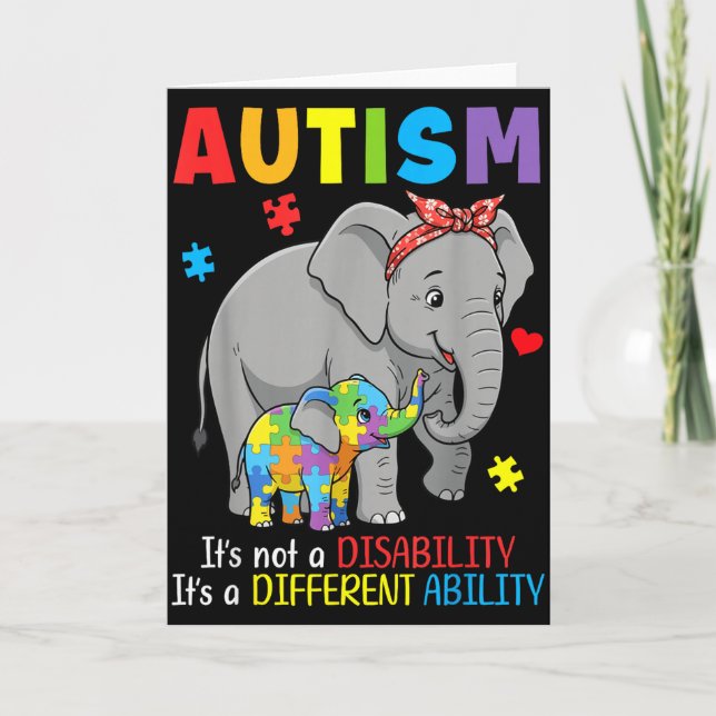 Carte Sensibilisation à l'autisme Mère Éléphant Aptitude (Devant)