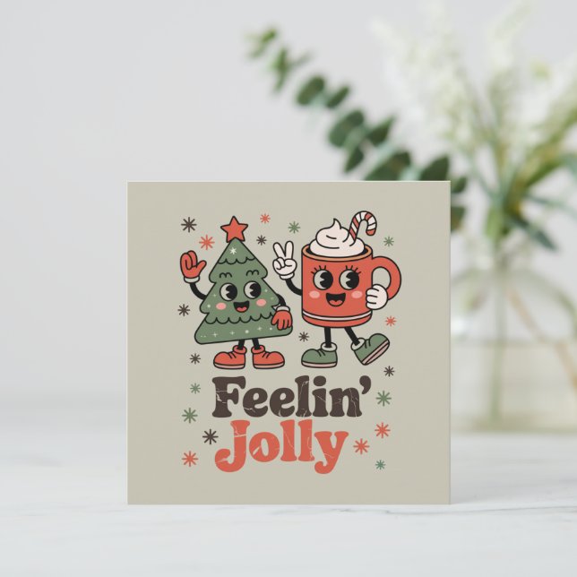 Carte Sentiment de Noël rétro joyeux vacances vintage  (Debout devant)
