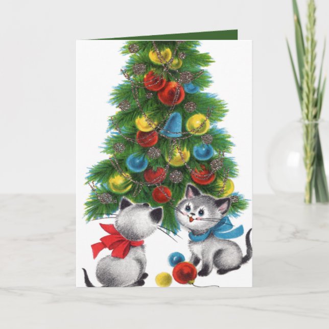 Carte sentiment rétro des amoureux de les chats de Noël  (Devant)