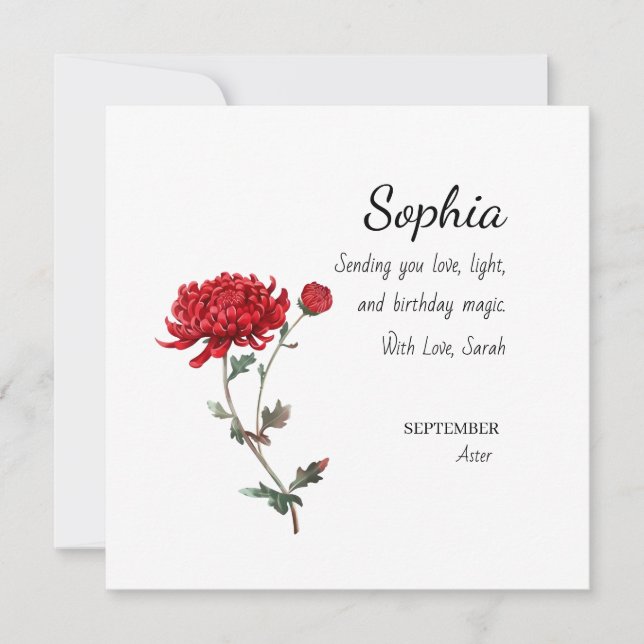Carte September Aster Personalized Birthday (Devant)