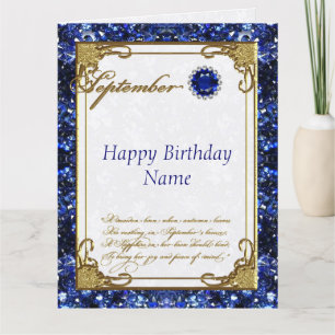 Carte Septembre Sapphire Birthstone Birthday 8,5 X 11