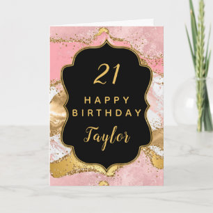 Carte Séquins or et rose Agate Joyeux anniversaire