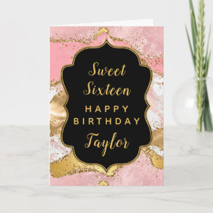 Carte Séquins rose or Agate Sweet 16 Joyeux anniversaire