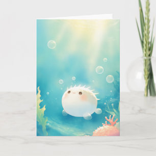 Carte Serene Pufferfish dérive à travers les récifs cora