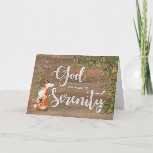 Carte Serenity 12 Step Recovery with Fox on Wood (Devant)
