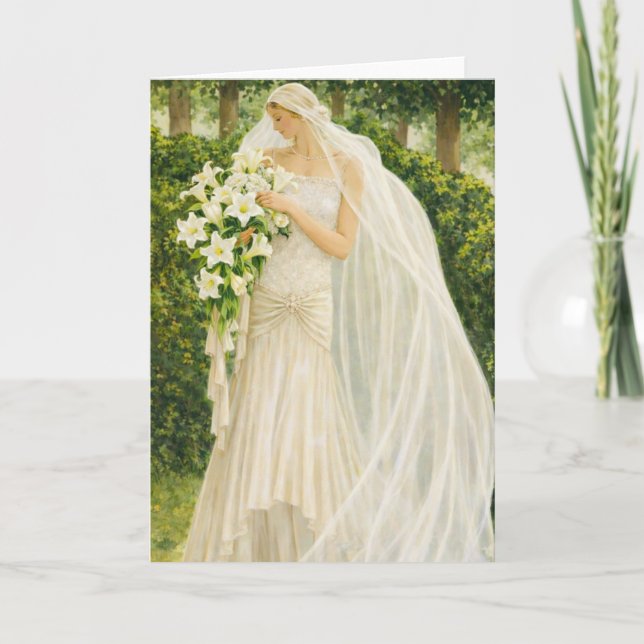 Carte Serenity in Ivory: A Bride in a Garden Reverie (Devant)