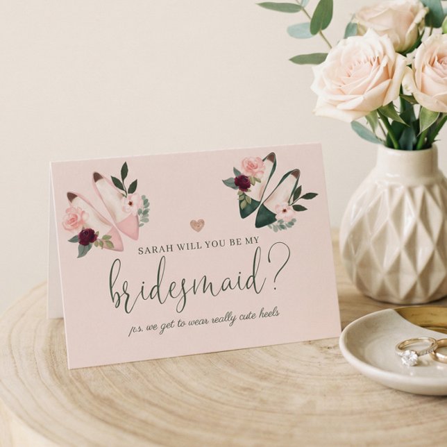 Carte Serez-Vous Ma Femme D'Accueil ? Aquarelle talons h (Personalized Will You Be My Bridesmaid? Proposal Card)