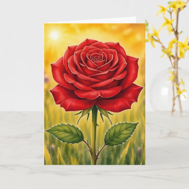 Carte Série Radiant Petal – Rose Rouge (Fleur jaune)