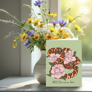 Carte Serpent des blés vibrant Fleurs de pivoine roses V