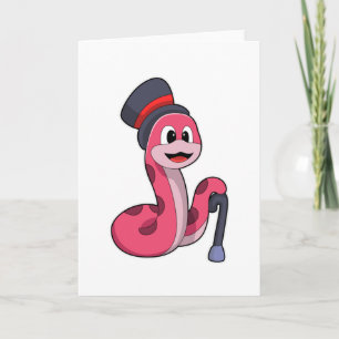 Carte Serpent en gentleman avec chapeau et canne