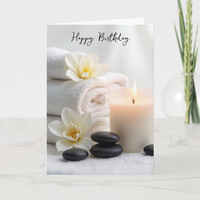 Carte Serviettes de spa pour anniversaire avec fleurs de (Devant)