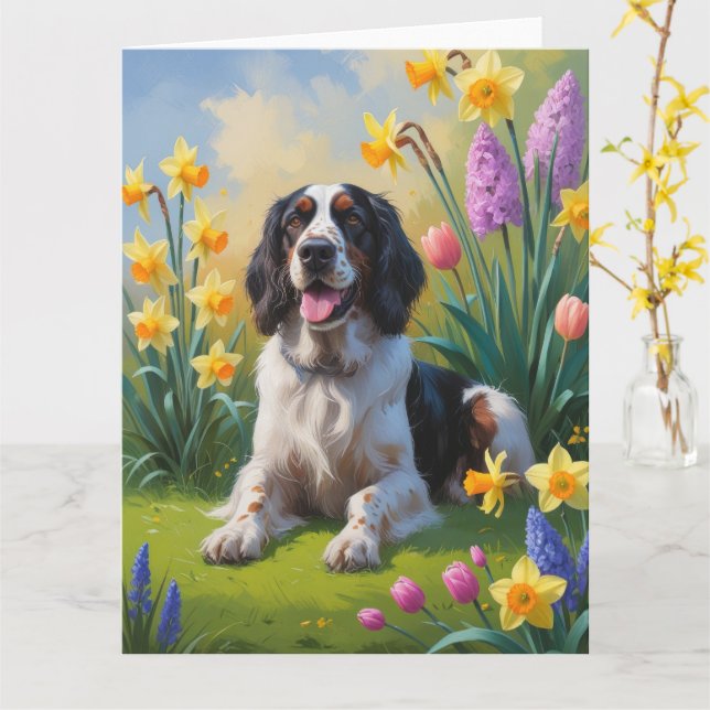 Carte Setter Anglais Chien Peinture Fleurs de Printemps (Fleur jaune)