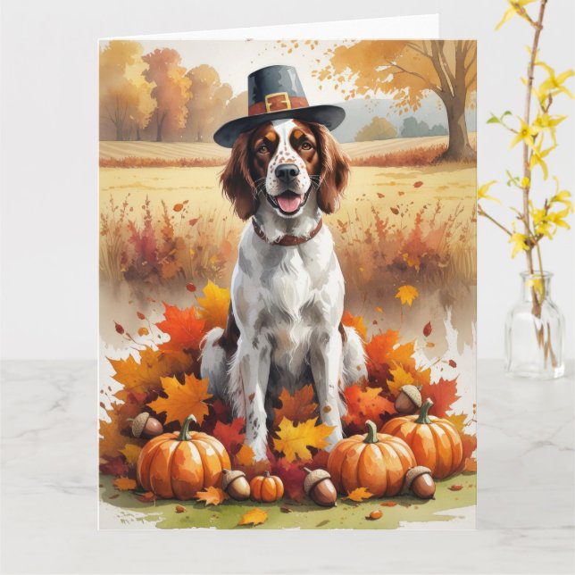 Carte Setter Anglais Dans Feuilles D'automne Art De Than (Fleur jaune)