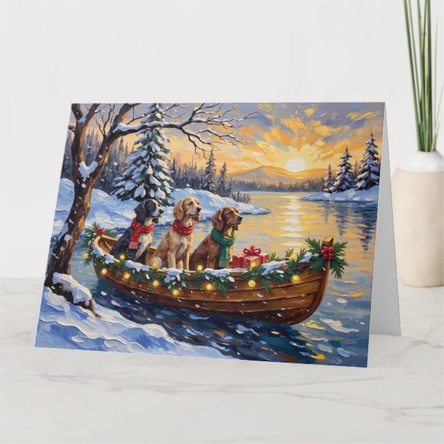 Carte Setter Anglais Noël Bateau Fêtes (Devant)