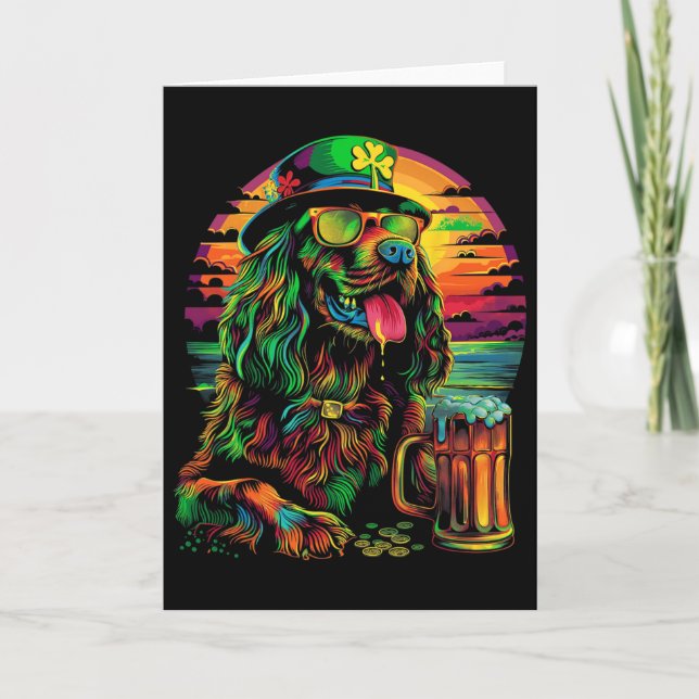Carte Setter Irlandais Chien Lunettes Saint Patrick Bièr (Devant)