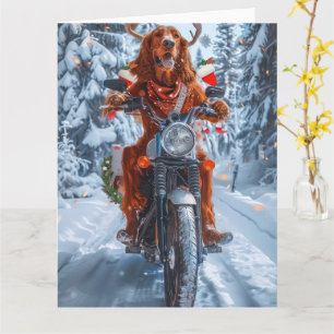 Carte Setter Rouge Irlandais à Moto Noël