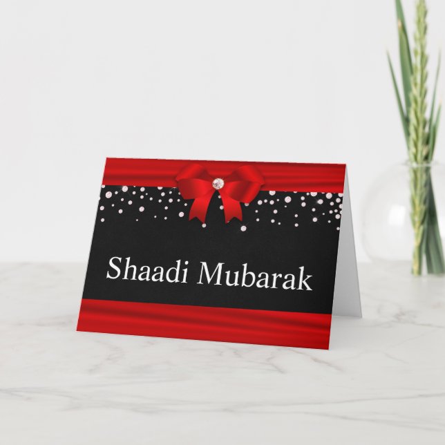 Carte Shaadi Mubarak Ruban Rouge Romantique (Devant)