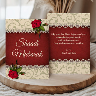 Carte Shaadi Mubarak vintage Roses Rouges Romantiq
