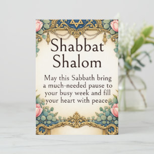Carte Shabbat Shalom Rétro, Art Déco Vintage, Bleu Nuit