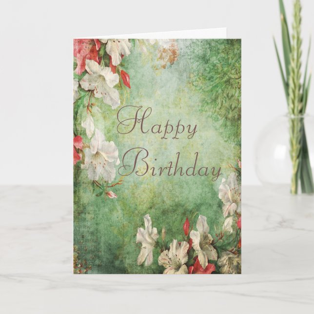 Carte Shabby Chic Hibiscus Fleurs Anniversaire (Devant)
