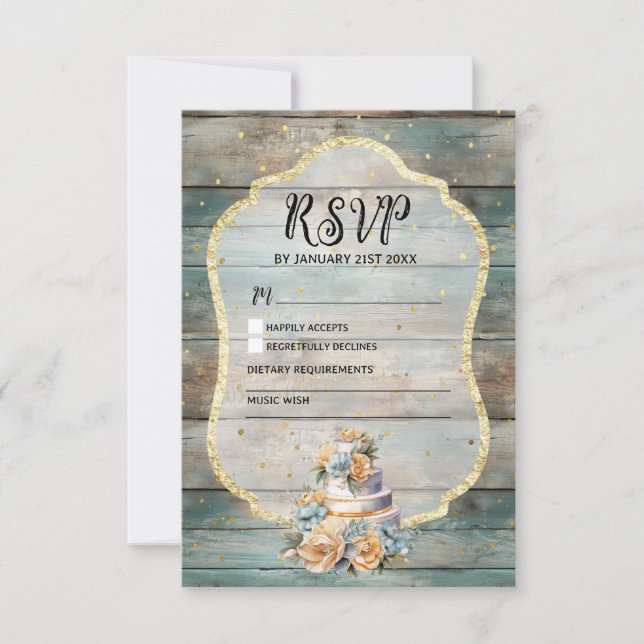 Carte Shabby Chic Pastel Wood RSVP (Devant)