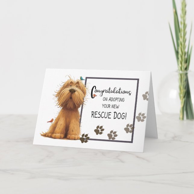 Carte Shaggy Dog de couleur dorée Félicitations Adopter (Devant)