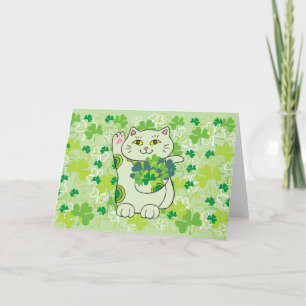 Carte Shamrock Bouquet Maneki Neko (Chat chanceux)