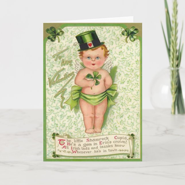 Carte Shamrock Cupid Cherub St Patrick's Day Heart (Devant)