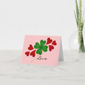 Carte Shamrock et coeurs roses