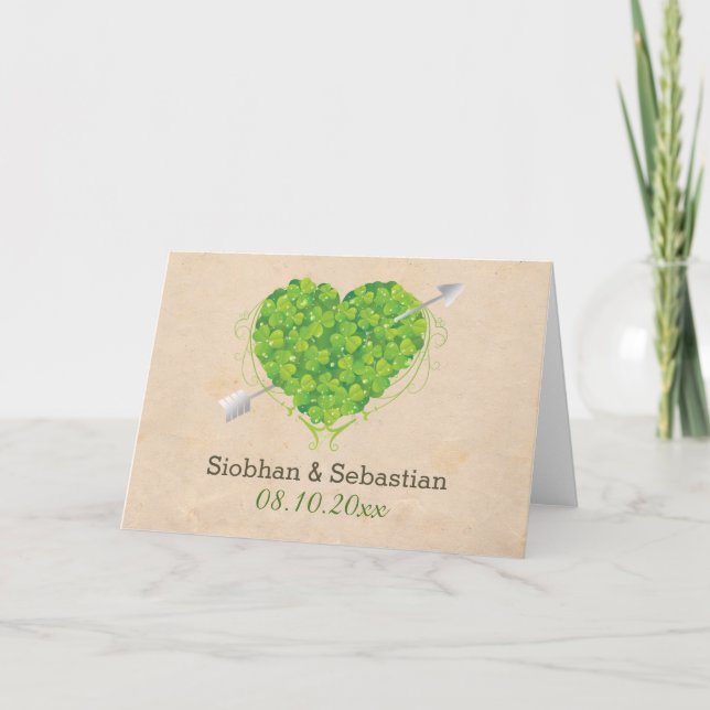 Carte Shamrock Mariage irlandais Heart (Devant)