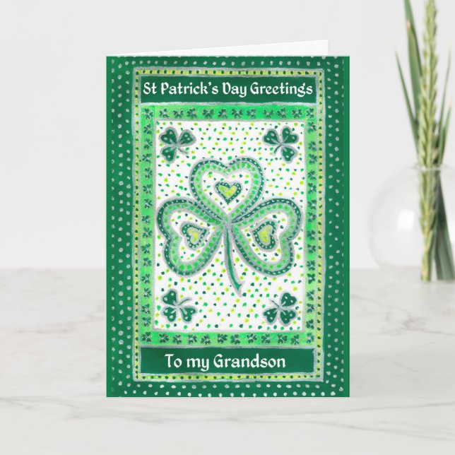 Carte shamrock St Patrick's Day pour un petit-fils (Devant)