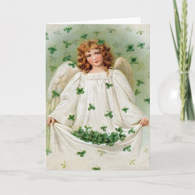 Carte Shamrock vintage Angel St Patrick's Day Card (Devant)