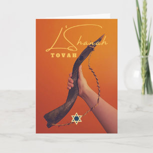 Carte Shanah Tovah Holding Shofar Star de David
