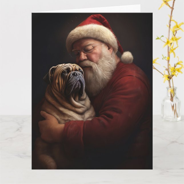 Carte Shar Pei avec Noël Festif du Père Noël (Fleur jaune)