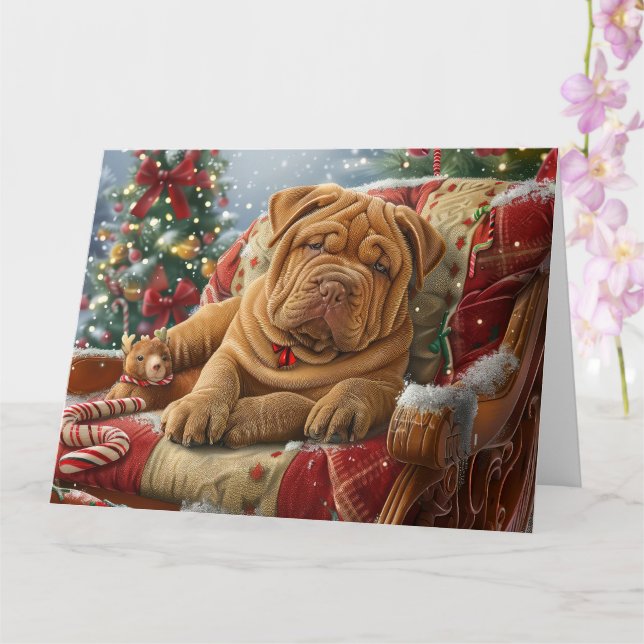 Carte Shar Pei Chien Fête de Noël (Orchidée)