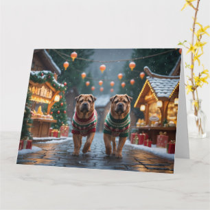 Carte Shar Pei Chiens Noël Fête de la neige