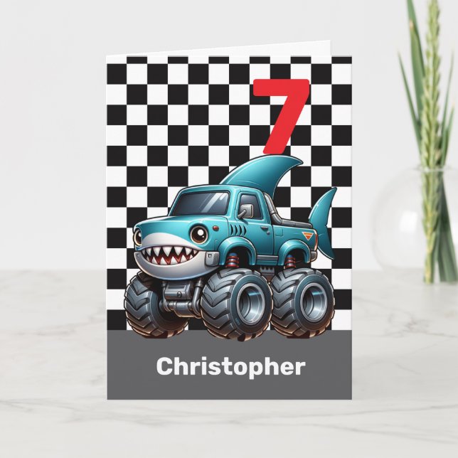 Carte Shark Monster Truck 7e anniversaire (Devant)