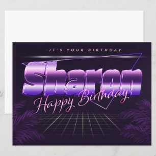 Carte Sharon Prénom lila retro Map Anniversaire