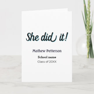 Carte She did it simple black classy modern graduation