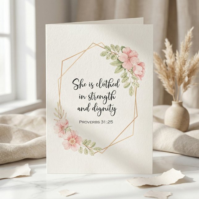 Carte She Is Clothed in Strength and Dignity Birthday (Créateur téléchargé)